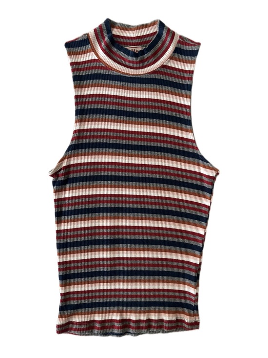 Cape Juby Sweaters - Cape Juby Striped Ribbed Sleeveless Mock Neck — Navy, Rust, Cream, Gray
